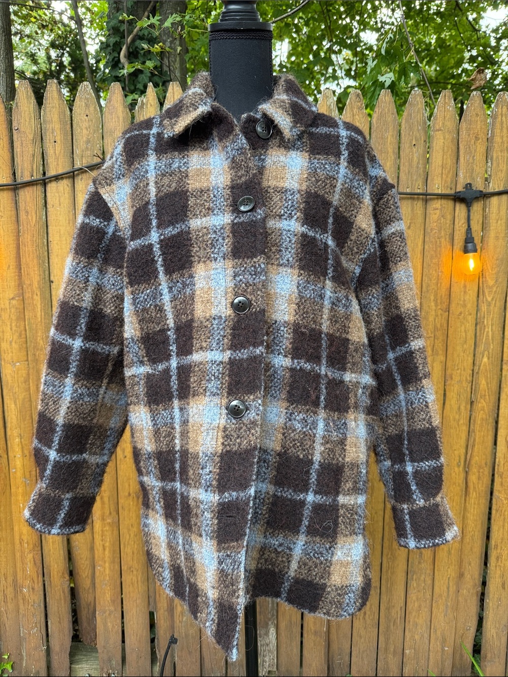 Madewell Brown, Tan & Blue Plaid Wool-Blend Barn Coat Chore Jacket